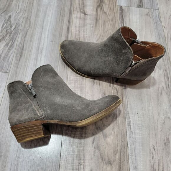 Lucky Brand | Brenon Gray Suede Distressed Ankle Bootie Hipster Chic sz 8 - Picture 5 of 11